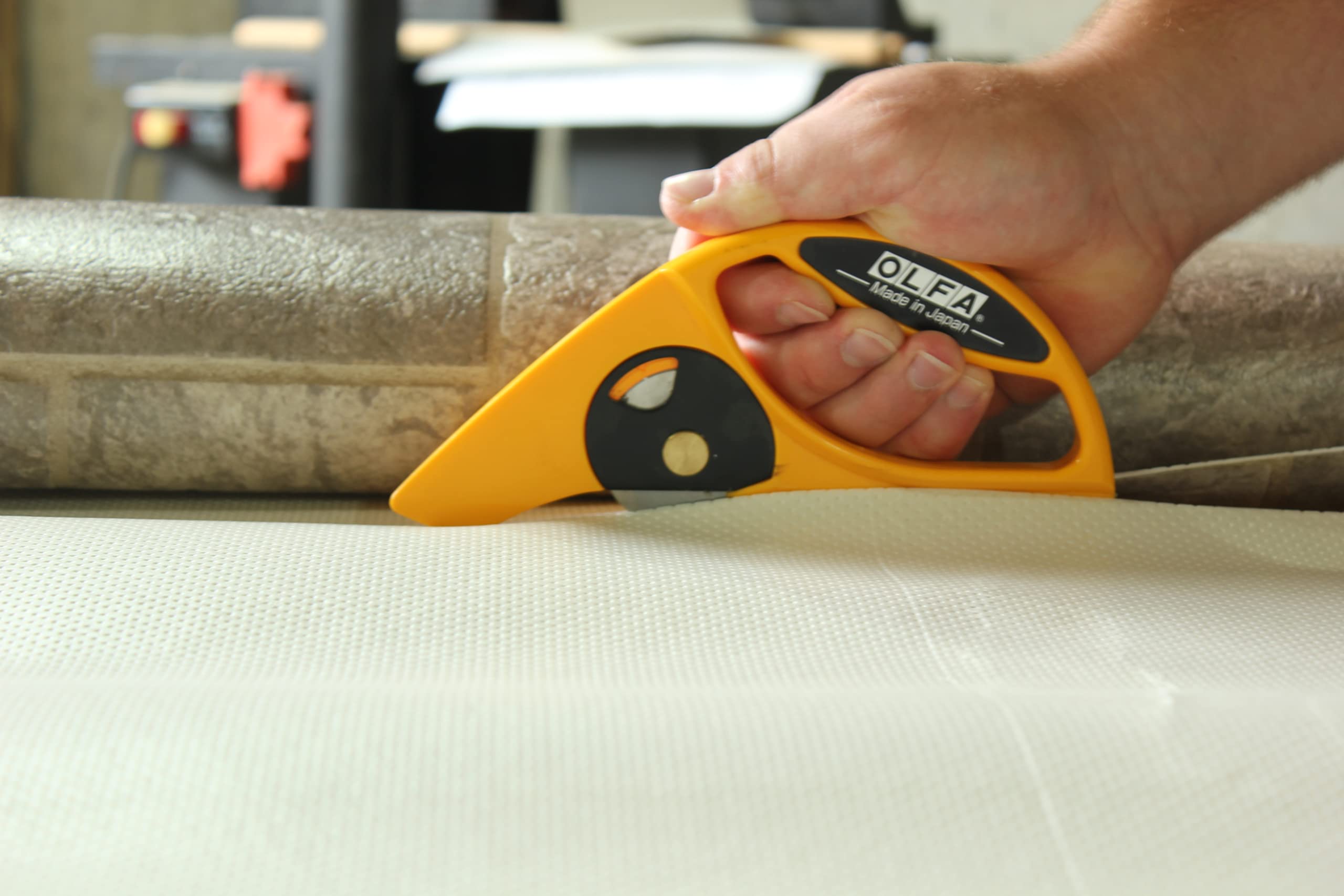 OLFA 45mm Rolled Material Cutter (45-C) - Rotary Blade Utility Knife w/Solid Base & Large Handle for Cutting Carpet, Linoleum, Fabric, Paper, Replacement Blades: OLFA RB45-1 Rotary Blades - Image 3
