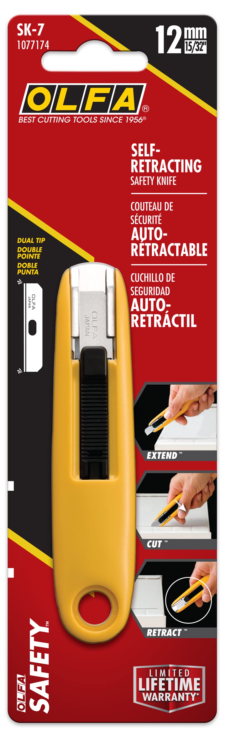 OLFA Self-Retracting Safety Utility Knife (SK-7) - Compact Multi-Purpose Semi-Auto Box Cutter w/Self Retractable Blade & Ergonomic Handle, Replacement Blades: OLFA SKB-7 Safety Blades - Image 5